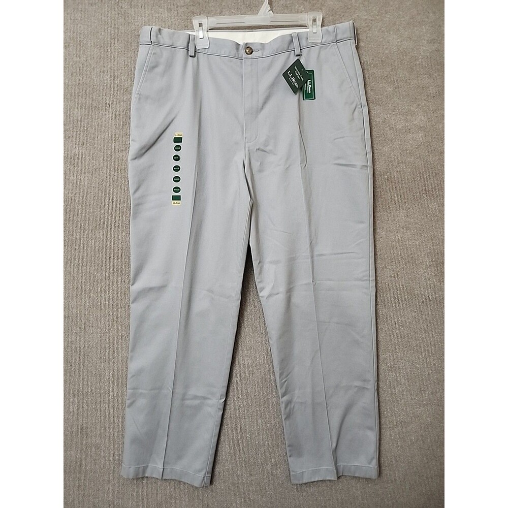 LL BEAN Wrinkle Free Double L Chino Pants Mens 40x32 Gray Comfort Waist NEW